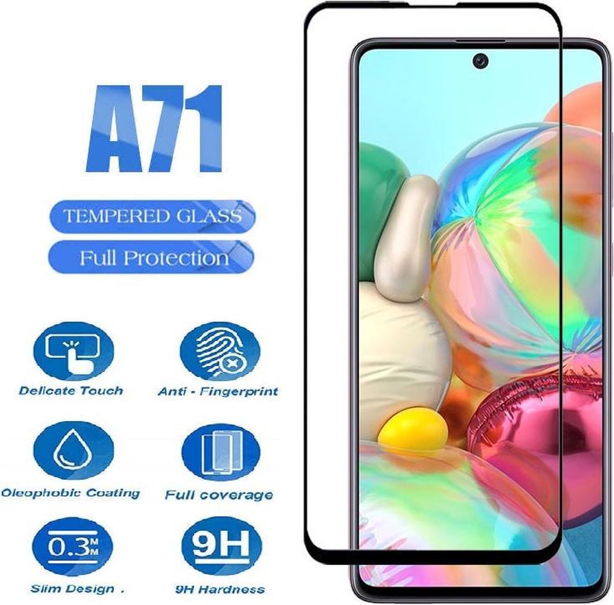 Samsung A71 /A72 /A80 Glass screen protector Samsung Galaxy 3D Screen protective Glass explosion proof glass bescherming A71 Cover Film Zwart