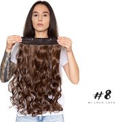 Wavy clip-in hairextension 60 cm lang krullend haar synthetisch, bruin kleur #8 van Mi Loco Loco hair extensions clip in haar