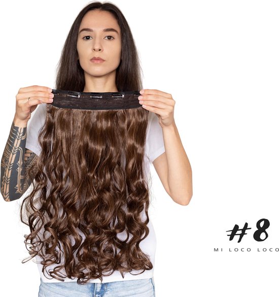 Uitgang in verlegenheid gebracht dam Wavy clip-in hairextension 60 cm lang krullend haar synthetisch, bruin  kleur #8 van Mi... | bol.com