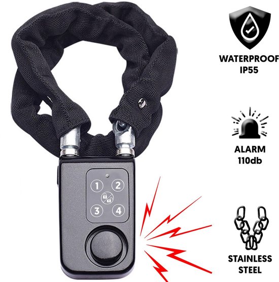 PIXMY® 2in1 Fietsslot 80cm Met Alarm Fietsslot Ketting Cijferslot Kettingslot