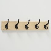 Kapstok - 5 haaks - Metaal - Bruin - 58cm - Hout - Wand