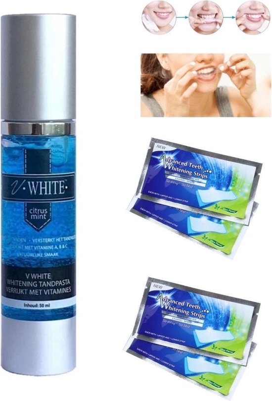 effect opslaan In tegenspraak V-white tandpasta + 4x tandenbleek strips- whitening Tandpasta -vitaminen -  Tandpasta... | bol.com
