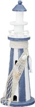 Lichtblauw/wit vuurtoren beeldje 37 cm maritieme decoratie - Woonstijl maritiem - Strand/zee woonaccessoires