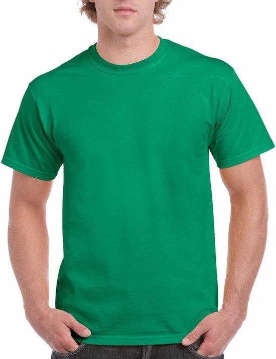 Set van 3x stuks groene katoenen t-shirts voor heren 100% katoen - zware 200 grams kwaliteit - Basic shirts, maat: 2XL (44/56)