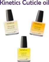 Set Kinetics nagelriemolie/Cuticle oil in 3 geuren Almond, Lemon and Orange à 5ml