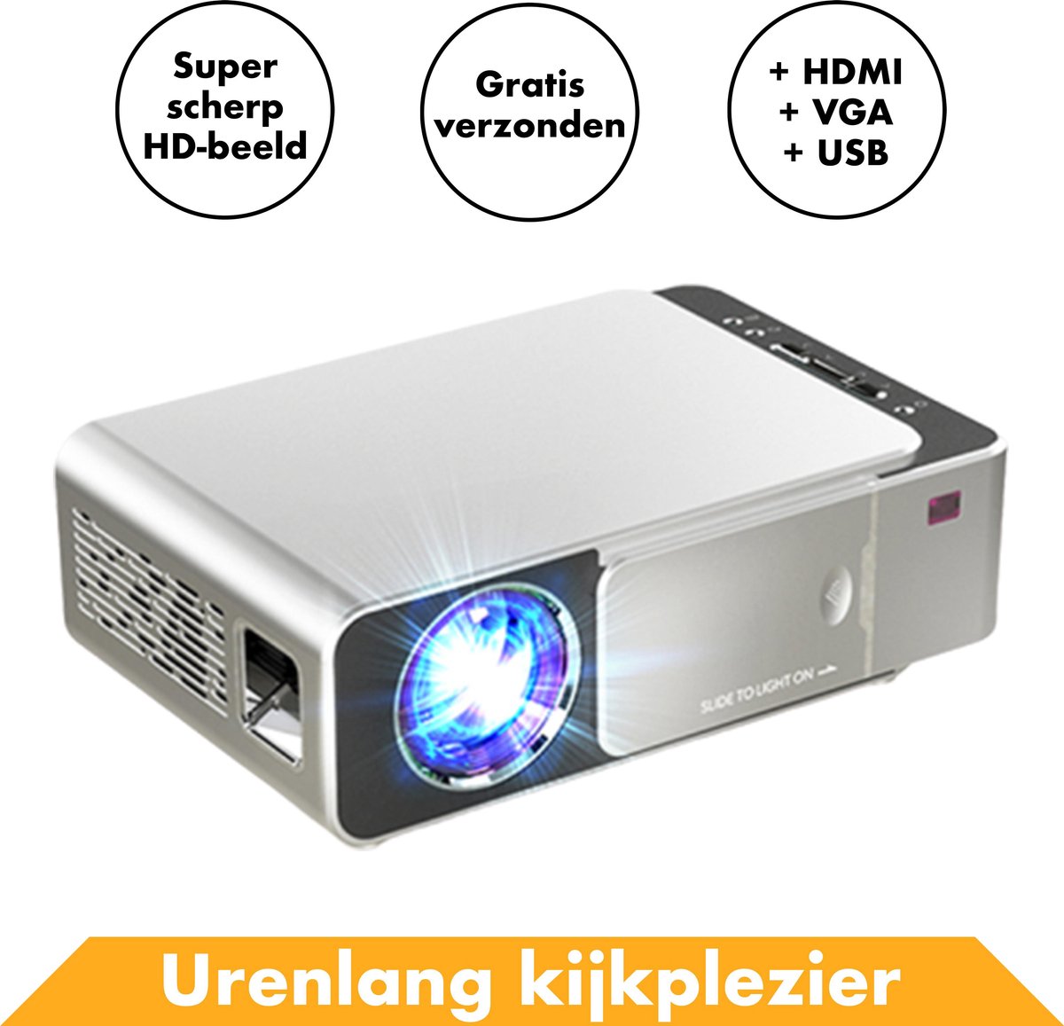 Beamer projector Full HD van In Round - Compacte Videobeamer – Draagbare / Portable mini TV – Pocket