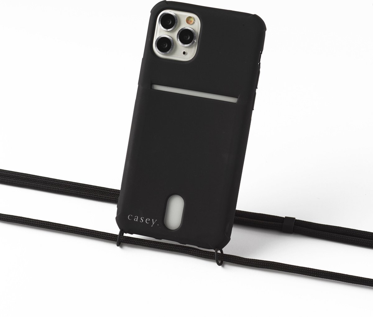 Apple iPhone 6 / 6s plus silicone hoesje zwart met koord black en ruimte voor pasje