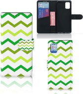 Telefoonhoesje Geschikt voor Samsung Galaxy A31 Flip Case Zigzag Groen
