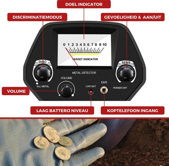 DETECT-IT Metaaldetector - Voor kinderen en volwassenen - Verstelbare hoogte - Incl. Batterijen en Schep