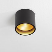 Plafondlamp Ormond Zwart/Goud - Ø11cm - LED 7W 2700K 805lm - IP54 - Dimbaar > spots verlichting buiten led zwart goud | opbouwspot led zwart goud | plafondlamp badkamer zwart goud