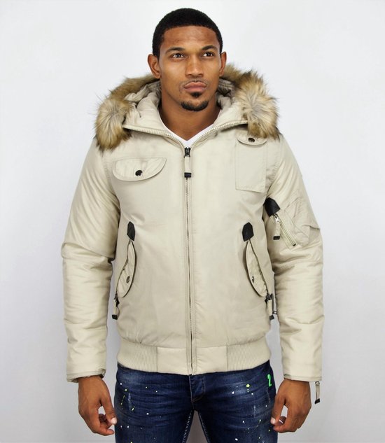 JUST KEY Korte Heren Winterjas – Met Bontkraag – Beige Maat: L JUST KEY Korte Heren Winterjas – Met Bontkraag – Beige Maat: L