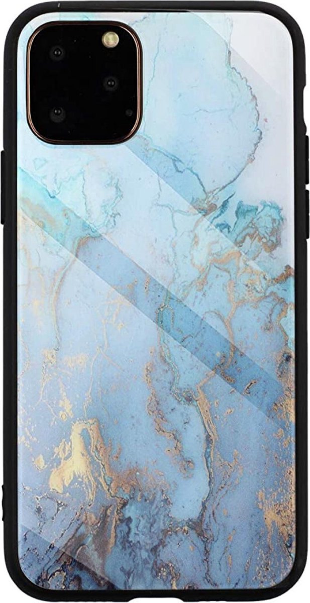Geschikt voor Apple iPhone 11 Backcover - Groen - Marmer - Gehard Glas