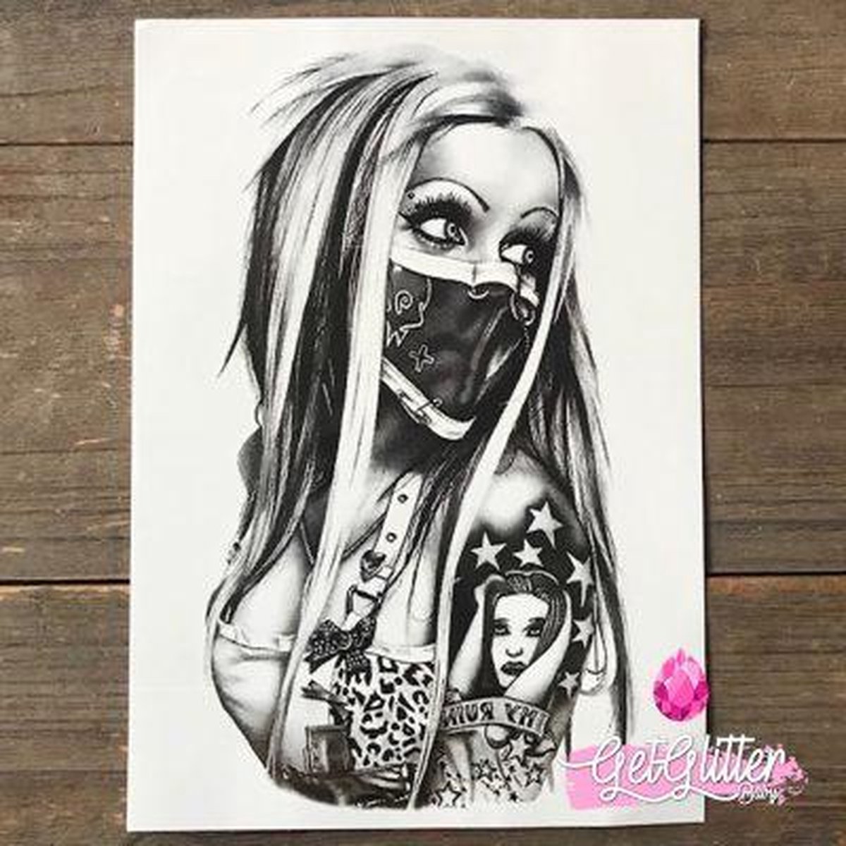 GetGlitterBaby® - Tijdelijke Tattoos / Tijdelijke Henna Festival Plak Tattoes / Nep Tatoeage voor Volwassenen / Fake Temporary Tattoo Sticker - Biker Chick