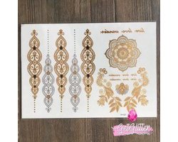 GetGlitterBaby® - Gouden Plak Tattoos Festival / Tijdelijke Flash Tattoo / Nep Tatoeage Metallic Zilver Goud - Gouden Zon