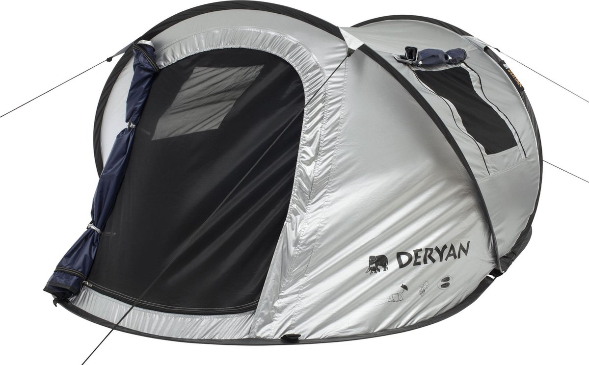 Deryan Dome Pop Up Tent - 2 pers. - 2000MM Waterkolom - UV50+ - Zilver