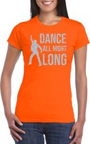 Zilveren muziek t-shirt / shirt - Dance all night long - oranje - voor dames - muziek shirts / discothema / 70s / 80s / outfit S