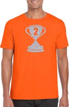Zilveren kampioens beker / nummer 2 t-shirt / kleding - oranje - voor heren - NR.2 - kampioens shirts / winnaars / outfit L