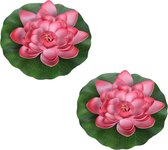 2x Rode drijvende kunst waterlelie bloemen 26 cm - Tuinaccessoires - Vijverbenodigdheden - Vijverdecoratie - Nep/kunst bloemen/planten - Waterlelies