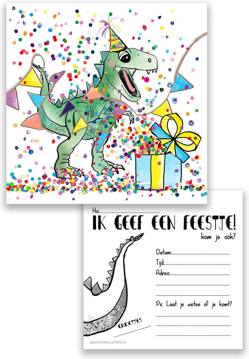 uitnodiging kinderfeestje Dinosaurus - feestpakket  - dino  - kinderfeest - dino stickers — afbeelding 2