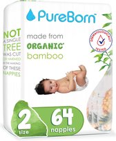 PureBorn bamboe luiers - Maat 2 (3-6kg) - 64 stuks | Moon & Stars