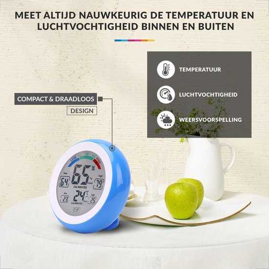 Thermomètre et hygromètre d'intérieur - numérique - bleu | bol.com