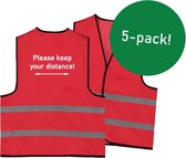 Keep distance safety vests - houd afstand hesjes engels - rode hesjes - 5 pack