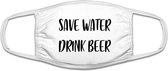 Save water, drink beer mondkapje | grappig | gezichtsmasker | bescherming | bedrukt | bier | Wit mondmasker van katoen, uitwasbaar & herbruikbaar. Geschikt voor OV