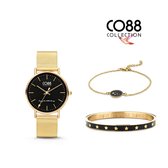 CO88 COllection 8CO Set063 Armband dames - 2 stuks - Horloge met mesh band -  Staal - Zwart - Goudkleurig