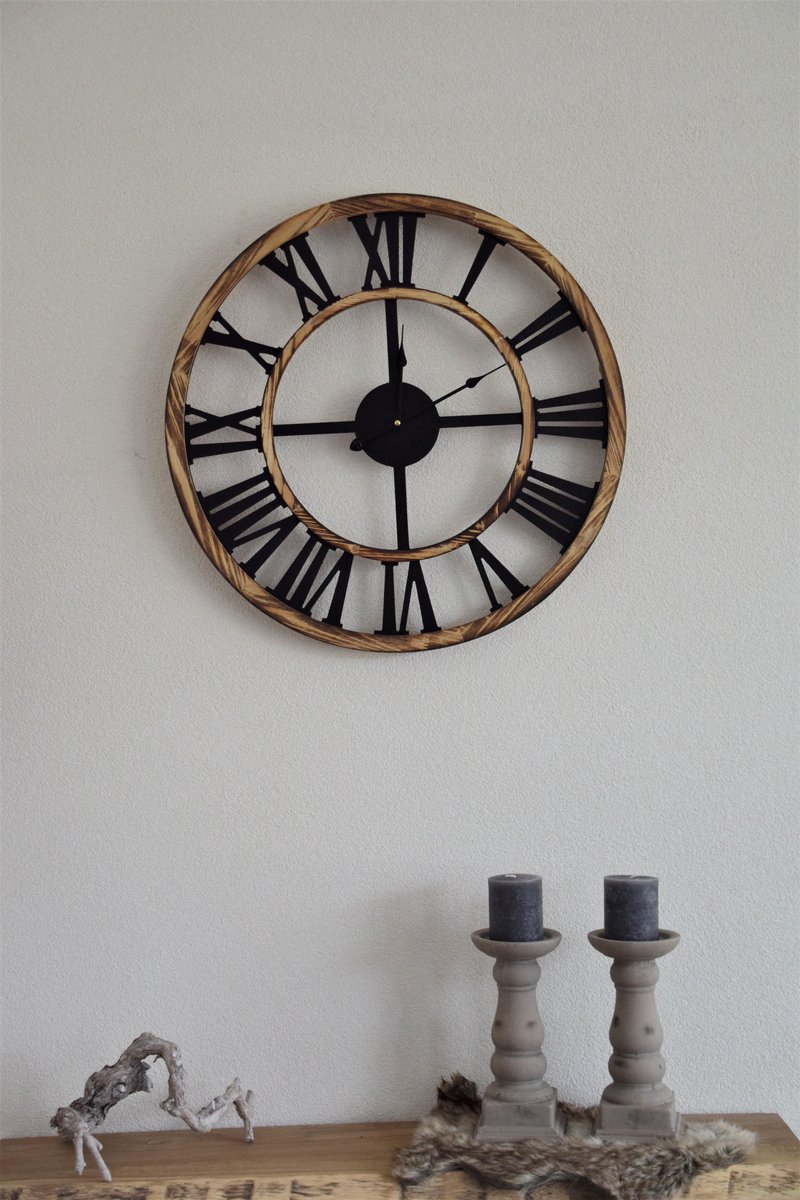 XL Grote Ronde Wandklok Industrieel 60 Cm met Tandwielen en Cijfers