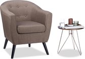 Relaxdays fauteuil bruin - jaren 50 design - rond - leunstoel - loungestoel - relaxstoel