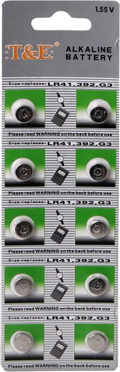 T&E knoopcel batterij Alkaline LR41 - Blister 10