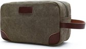 Man & skin toilettas donker groen | toilettassen | canvas met leren accenten