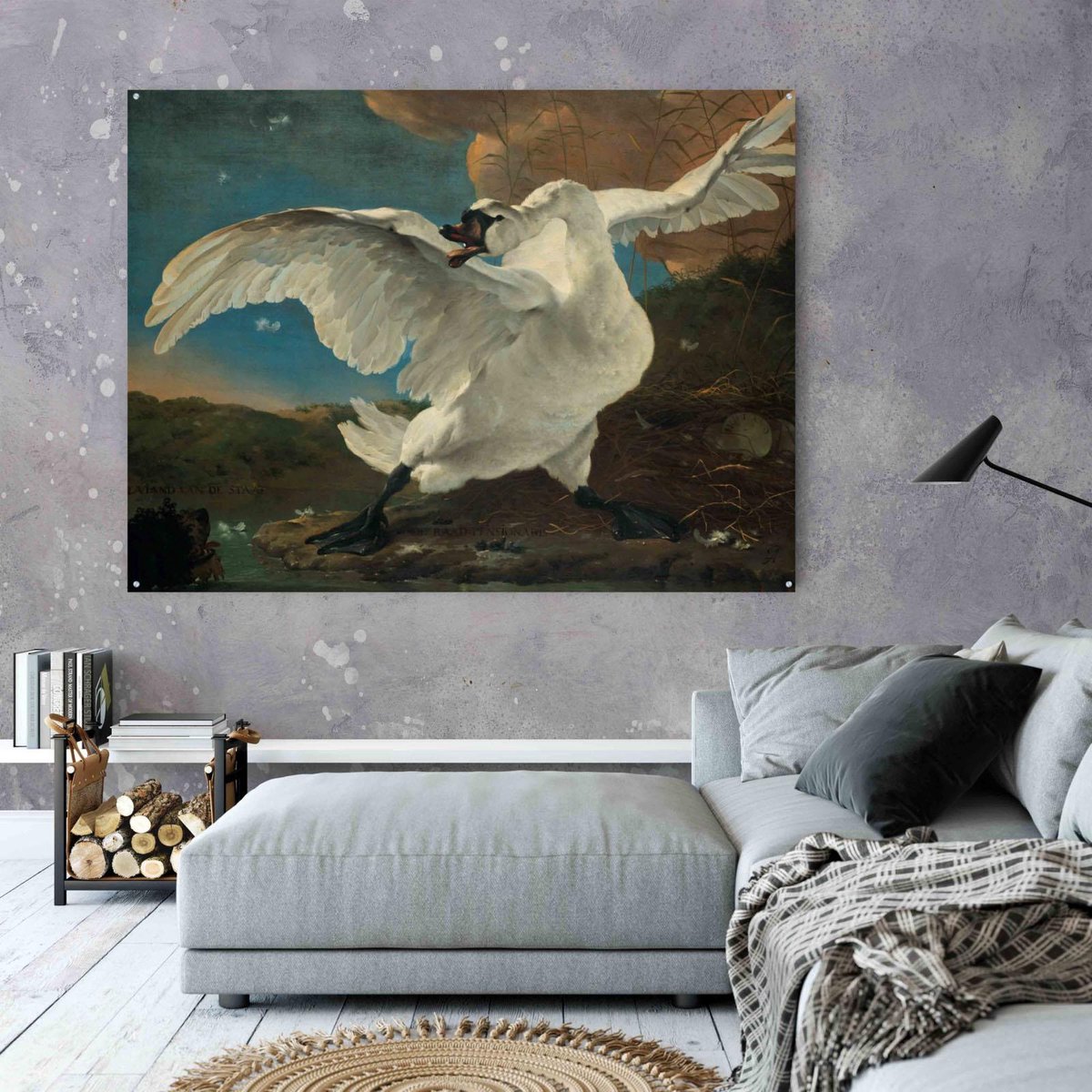De bedreigde zwaan - Dibond schilderij - 80 x 60cm - inclusief ophangsysteem - Dibond - Muurdecoratie - Wanddecoratie - Schilderij - Jan asselijn