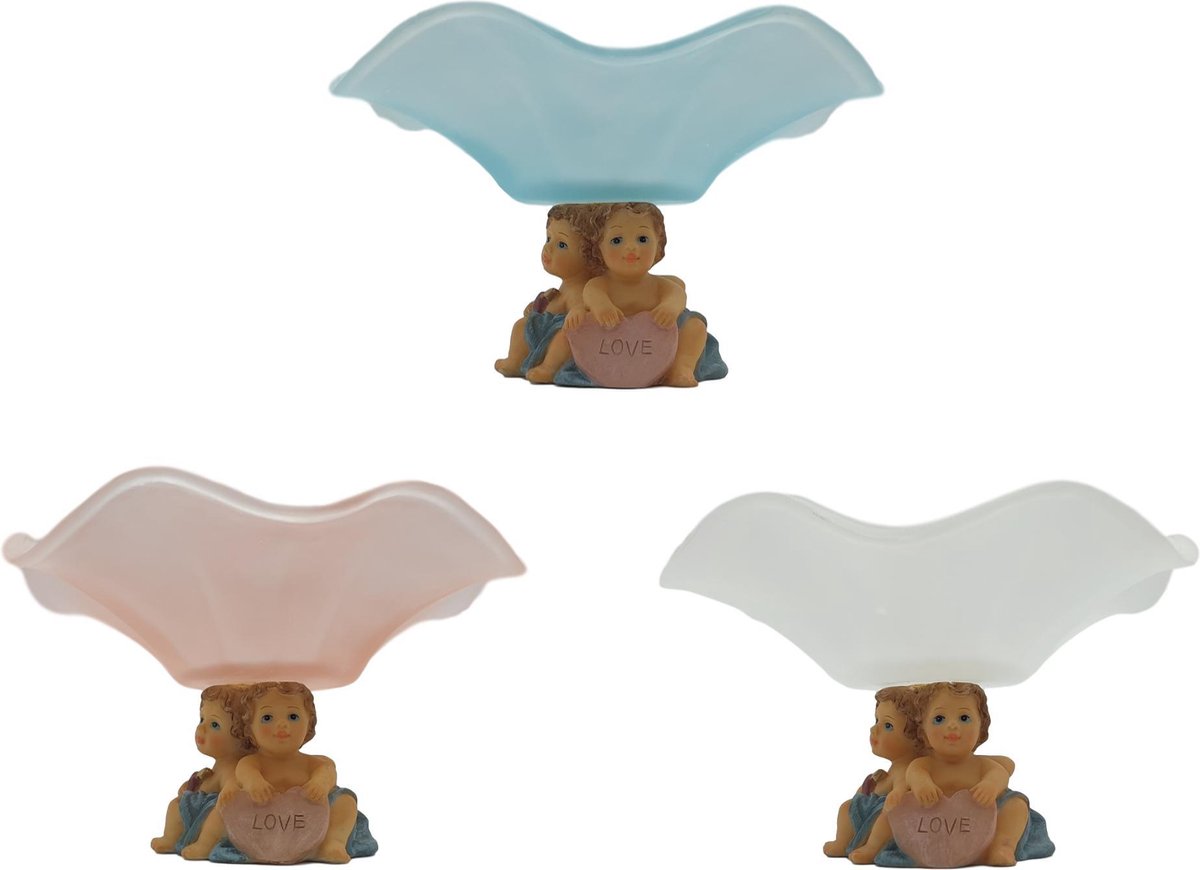 Engel beeldje bon bon schaal decoratie – set van 3 bonbonniere staand op engelenbeeldjes 9 cm hoog polyresin materiaal | GerichteKeuze