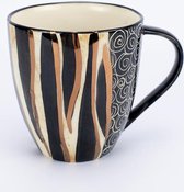 Koffiemok / Theebeker - Koffiekopjes - Letsopa Ceramics -  Model: Zebra Zwart-wit-goud | Handgemaakt in Zuid Afrika - hoogwaardig keramiek - speciaal gemaakt voor Nwabisa African Art - Prachtig om kado te doen of zelf te gebruiken