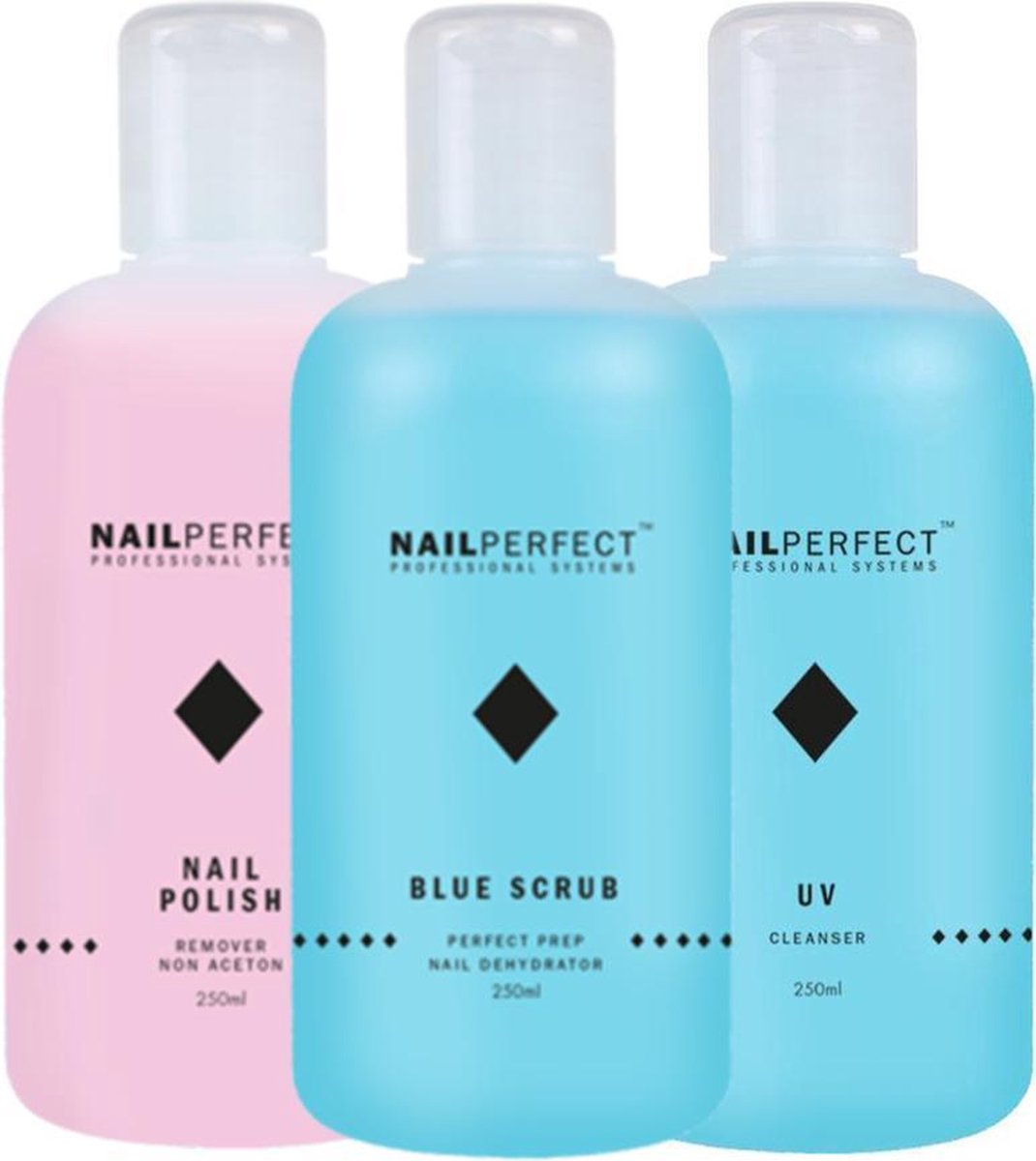 Nagel vloeistoffen Set - UV Cleanser - Remover - Blue Scrub - 750ml