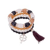 Kralen Ibiza Armband - Met Hanger & Tassels - Wit Zwart & Oranje