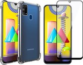 Samsung M31 Hoesje en Samsung M31 Screenprotector - Samsung Galaxy M31 Hoesje Transparant Shock Proof Case + Full Screen Protector Glas