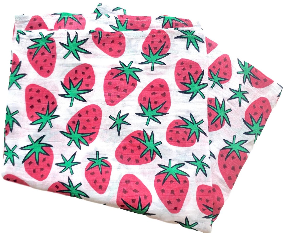 Swaddle doek XL - Aardbeien groot | Inbaderdoek | Hydrofiele doek | Hydrofiele luier | Kidzstore.eu