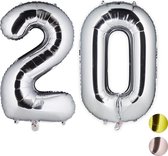 Relaxdays 1x folie ballon 20 - cijferballon - verjaardag - decoratie - XXL - zilver