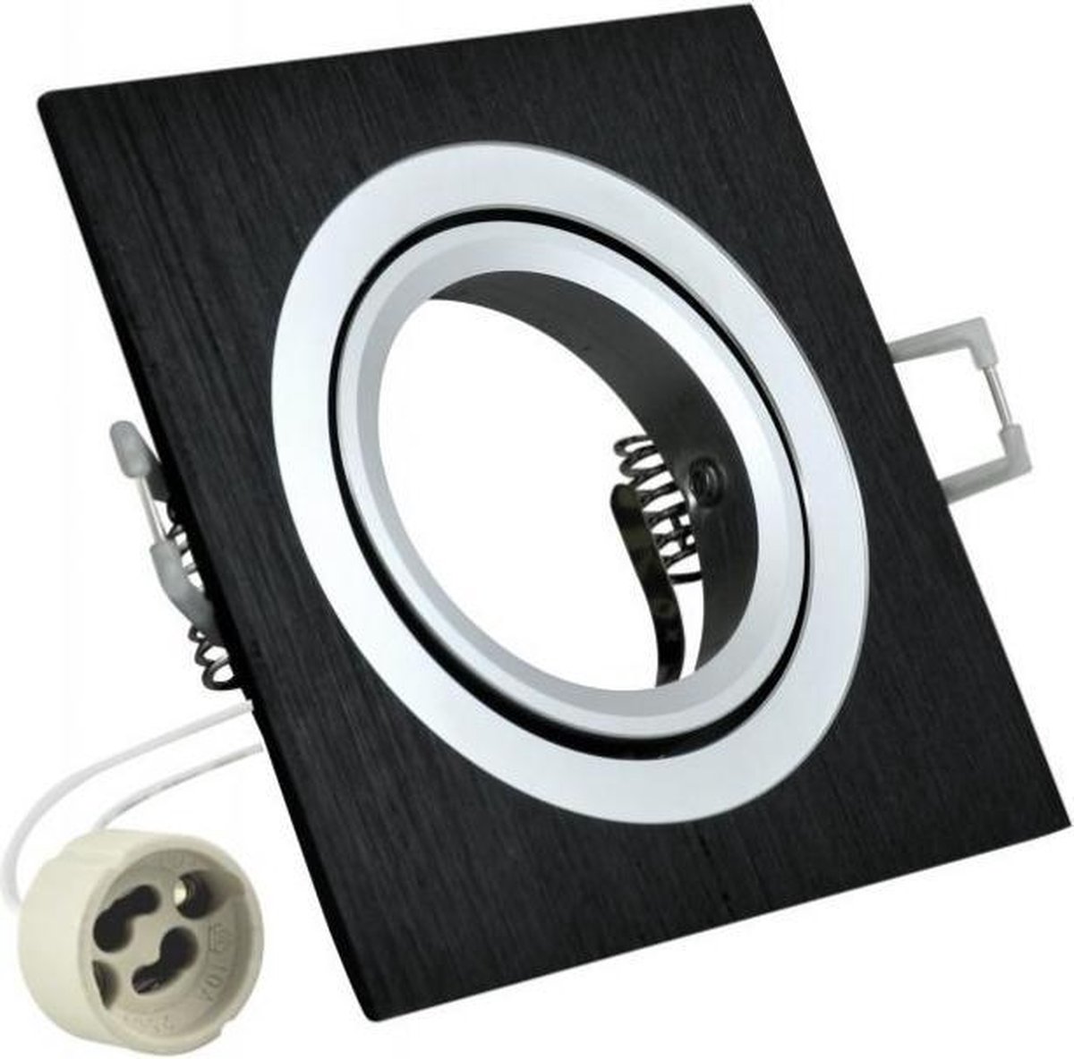 Inbouw spot GU10 - aluminium - vierkant armatuur - geborsteld - zwart/zilver 92mm