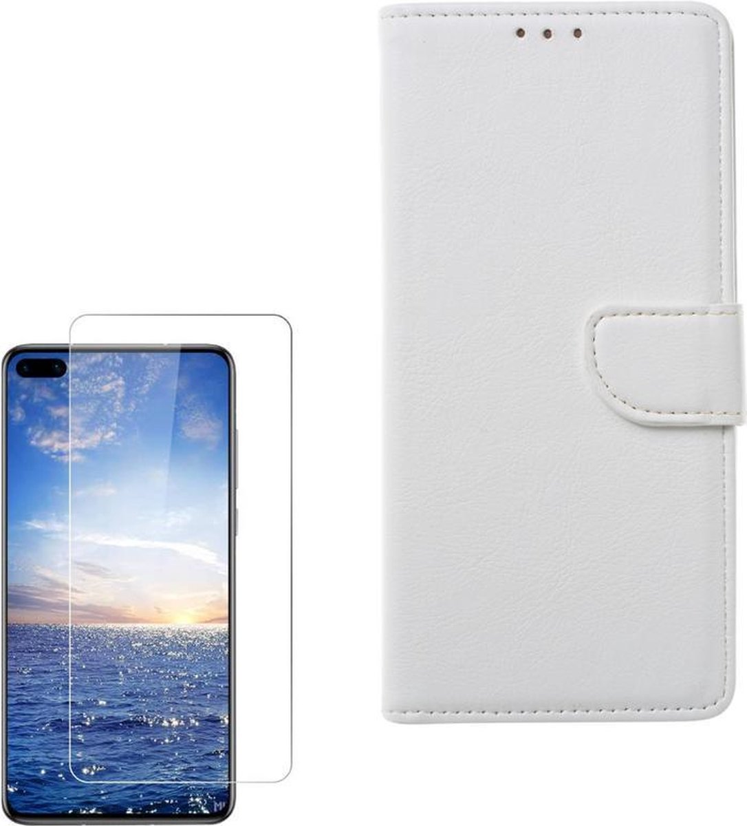 hoesje Geschikt voor: Huawei P40 Portemonnee Wit met 2 stuks Glas Screen protector