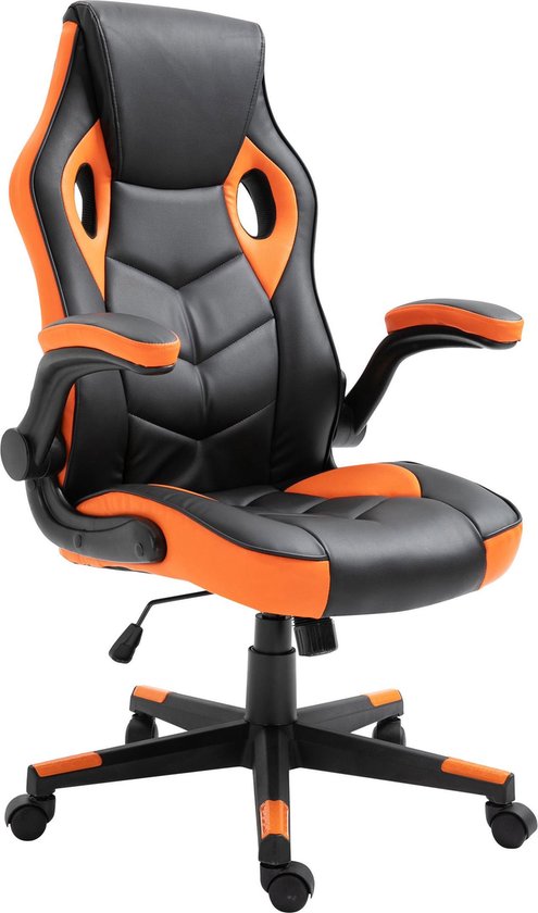 Bureaustoel - Gamestoel - Design - In hoogte verstelbaar - Kunstleer - Oranje/zwart - 71x65x123 cm
