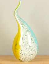 Glazen object geel/blauw/wit, 33 cm, A005. Glaskunst, Glassculptuur, Glazen beeld