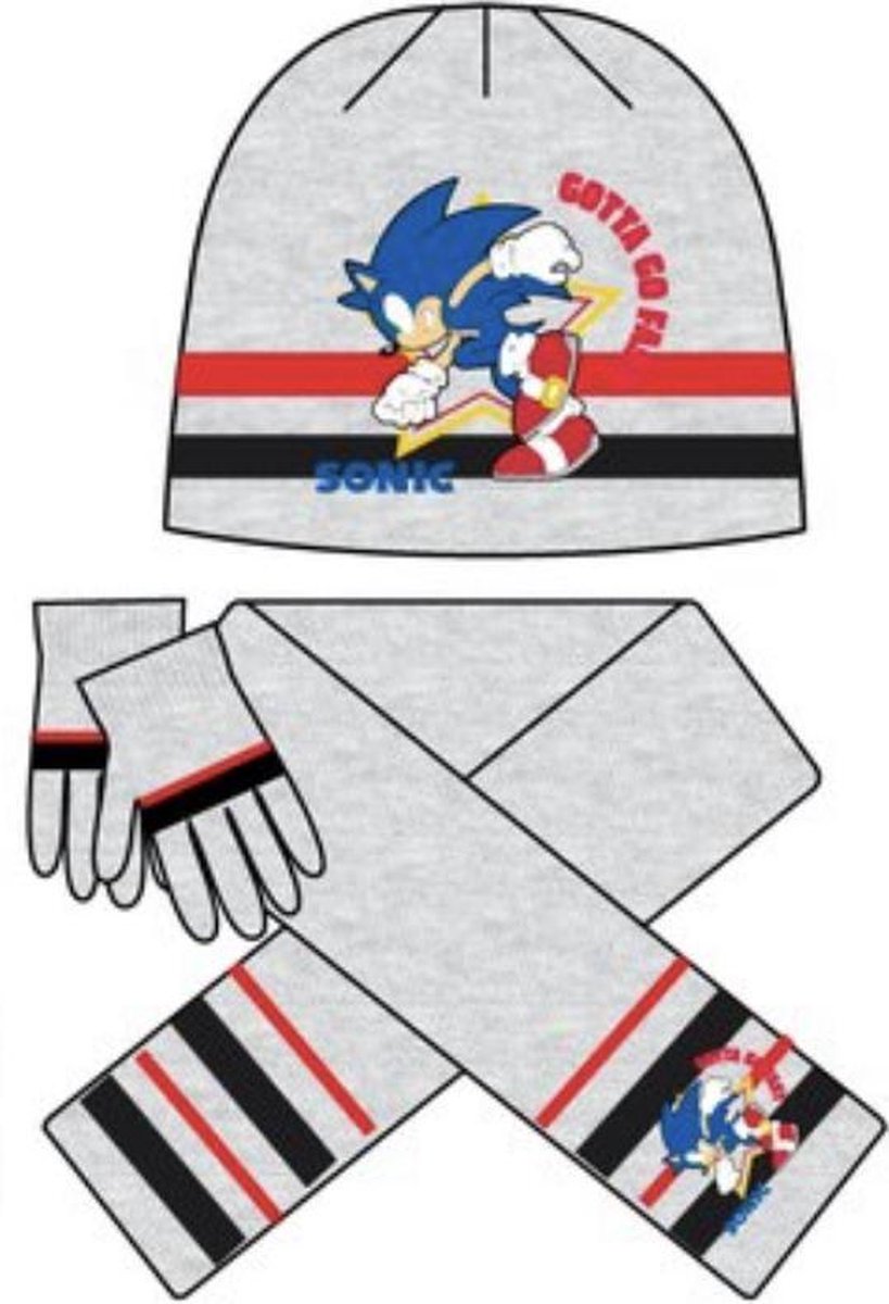 Sonic the Hedgehog - sjaal - muts - wanten - GRIJS - maat 54 cm - Sonic the Hedgehog