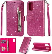 Samsung Galaxy Note 10 Lite Glitter Bookcase hoesje Portemonnee met rits  - Roze