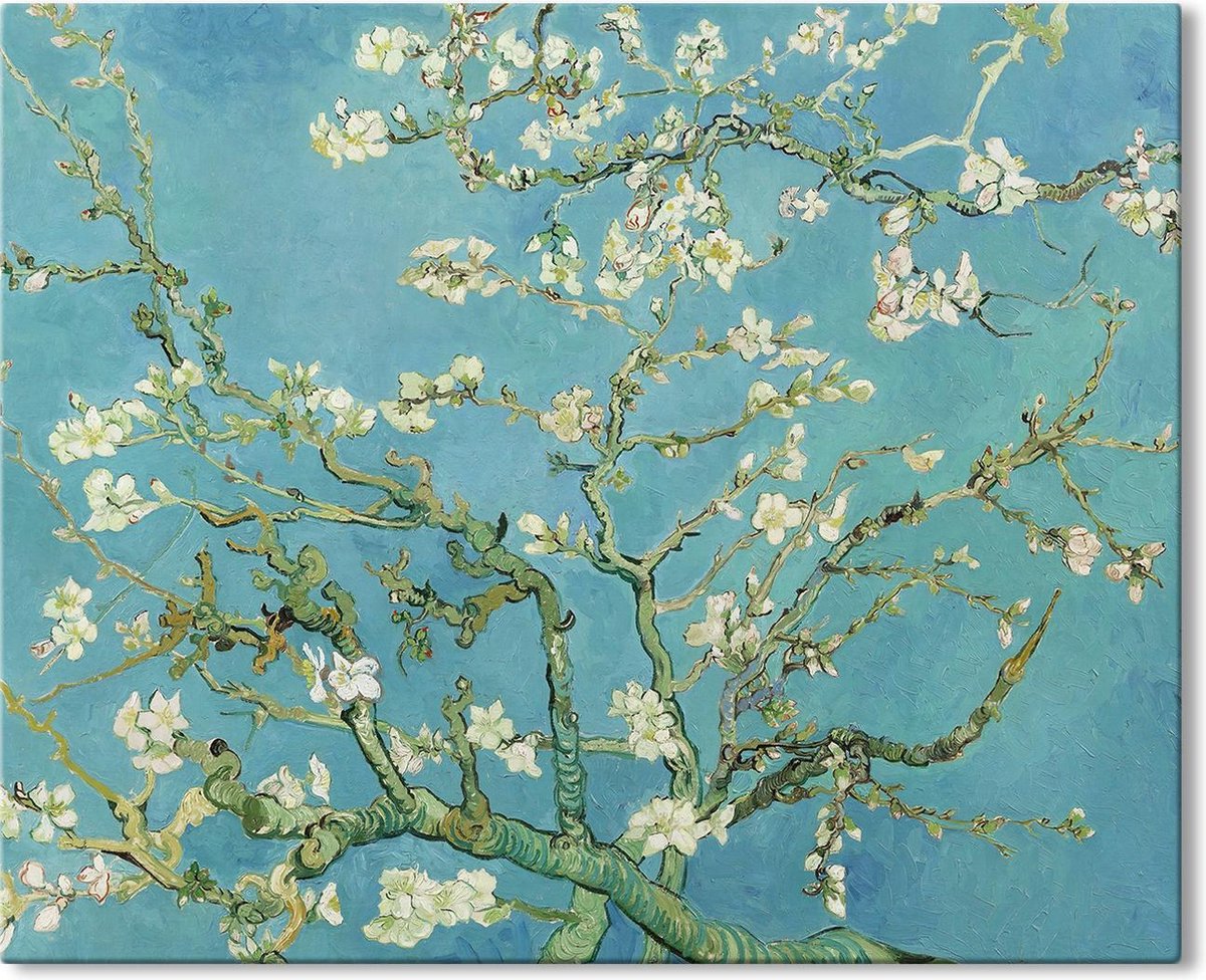 53 Graden Noord Canvas Schilderij Amandelbloesem - Vincent van Gogh - 150x100 cm Blauw