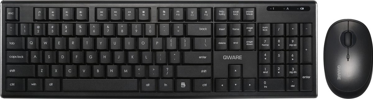 Qware Office - Toetsenbord - Muis - Draadloos - 2.4ghz - USB - Desktopset - Combo - Blackpool - Zwart - Qwerty