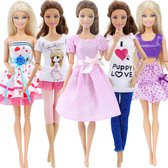 breedtegraad uitbreiden Minder dan Barbie kleding set - Jurjes, rokje, shirts, leggings - roze/paars kleertjes  | bol.com
