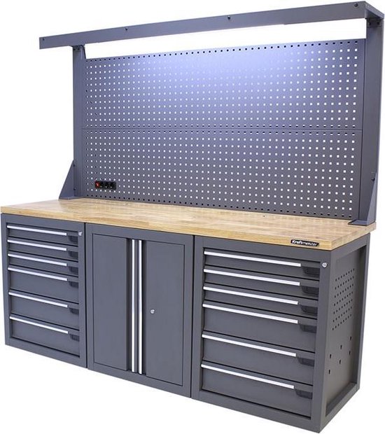 Relaxdays werkbank met lade - werktafel - staal - 2 verdiepingen - tot 100kg - zwart/bruin